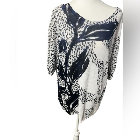 Nic + Zoe Linen Blend Sweater short sleeve white and blue flower large - Picture 8 of 12